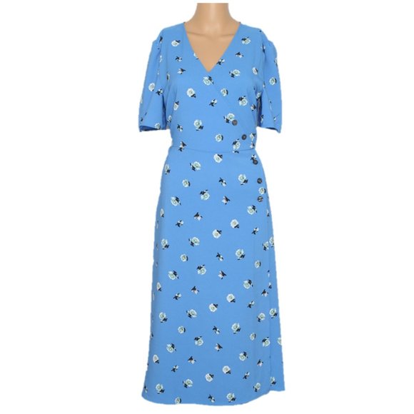 NEW Ann Taylor Blue Rose Print Wrap Dress Sz 8 - Picture 1 of 10